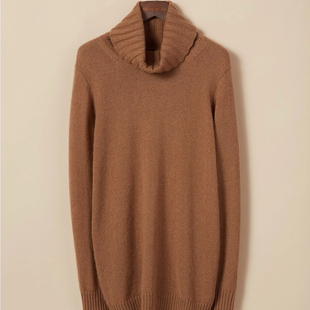 Brown Camel Hair Turtleneck Sweater